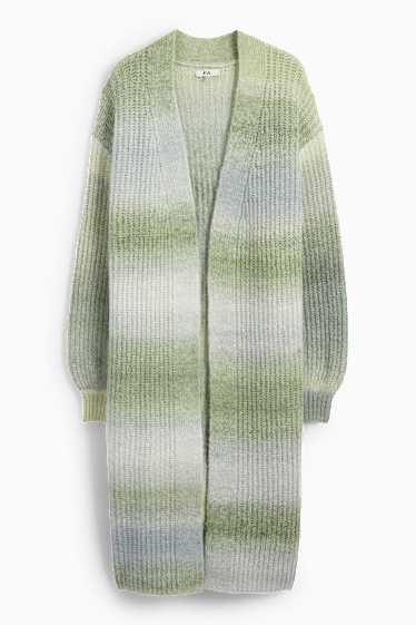 Damen - Lange Strickjacke - gerippt - gemustert - grün-melange