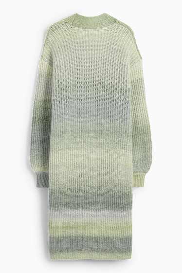 Damen - Lange Strickjacke - gerippt - gemustert - grün-melange