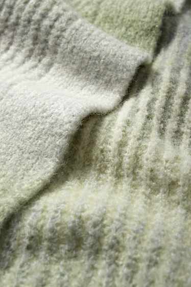 Damen - Lange Strickjacke - gerippt - gemustert - grün-melange