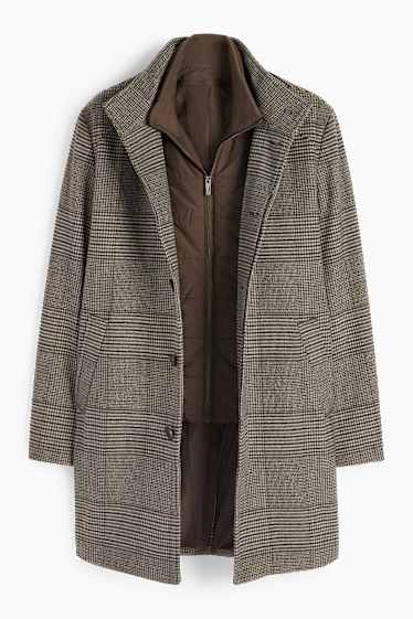 Mężczyźni - Płaszcz - styl 2 w 1 - w kratę - brązowy