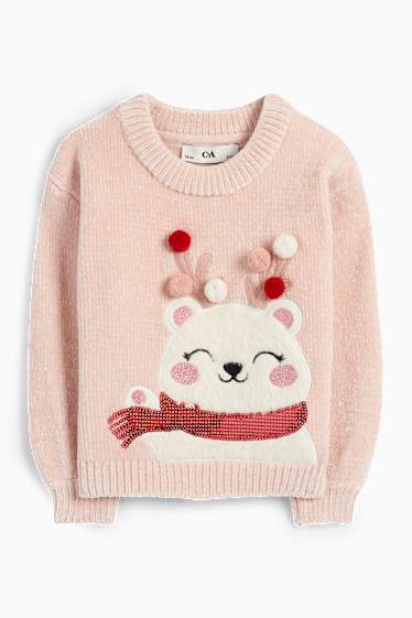 Enfants filles - Ours polaire - pullover de Noël - rose