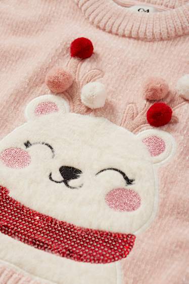 Enfants filles - Ours polaire - pullover de Noël - rose