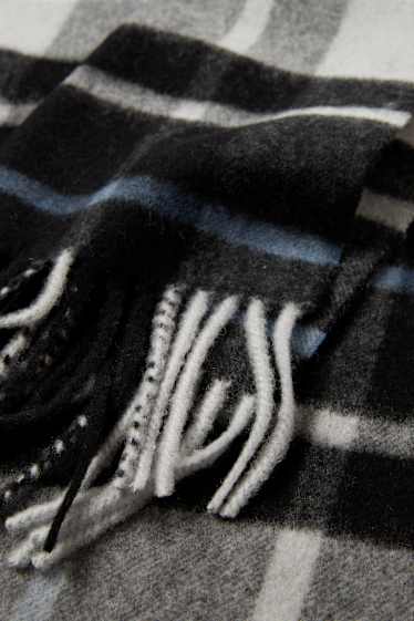 Hombre - Bufanda con flecos y mezcla de cachemir - mezcla de lana - de cuadros - negro