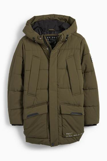 Bambini - Giacca trapuntata con cappuccio - idrorepellente - verde scuro