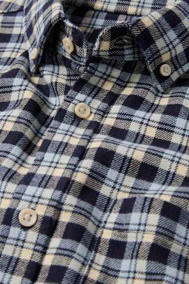 Bărbați - Cămașă din flanel - regular fit - guler cu nasturi - în carouri - albastru închis