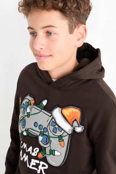 Children Boys - Gaming - Christmas hoodie - dark brown