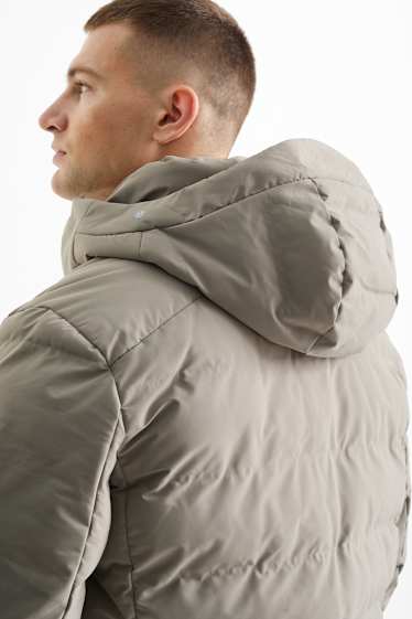 Men - Quilted jacket with hood - water-repellent - gray