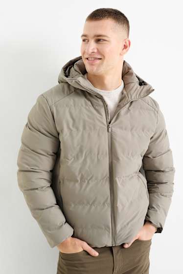 Men - Quilted jacket with hood - water-repellent - gray