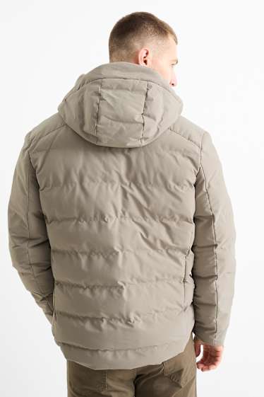 Men - Quilted jacket with hood - water-repellent - gray