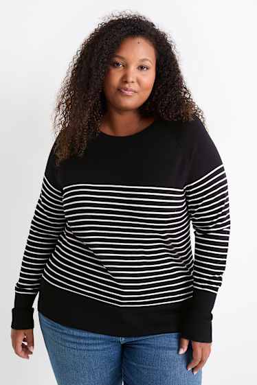 Mujer - Jersey de punto fino - de rayas - negro