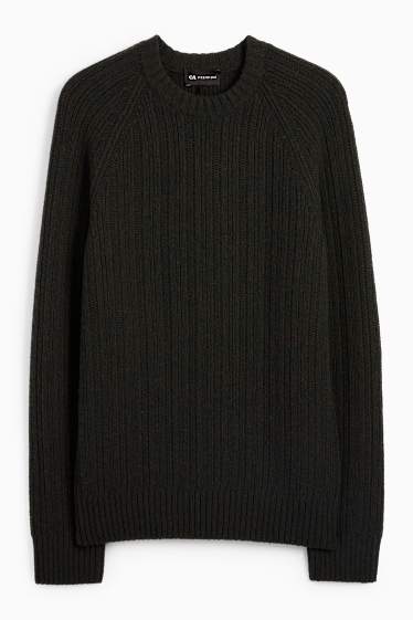 Herren - Pullover mit Kaschmir-Anteil - gerippt - schwarz