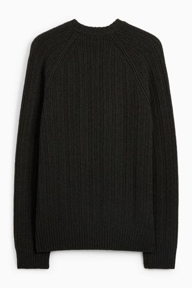 Herren - Pullover mit Kaschmir-Anteil - gerippt - schwarz
