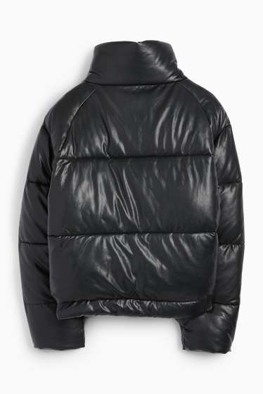 Women - Quilted jacket - faux leather - black