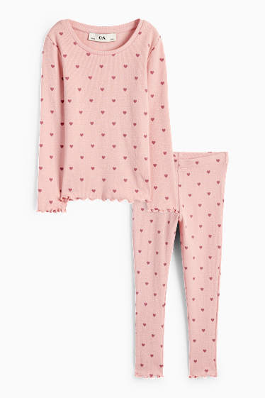 Kinder Mädchen - Herz - Pyjama - gerippt - 2 teilig - rosa