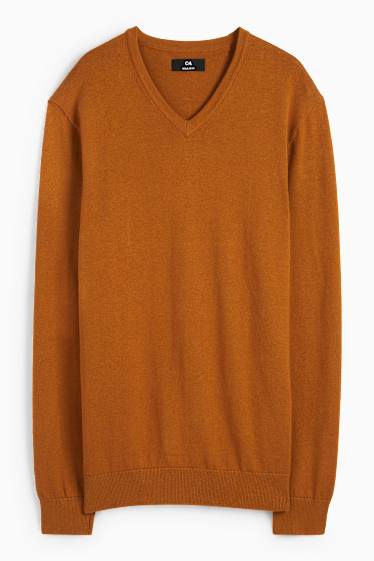 Men - Fine knit jumper and shirt - regular fit - kent collar - brown
