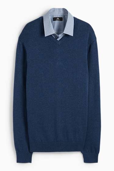 Herren - Feinstrick-Pullover und Hemd - Regular Fit - Kent - blau