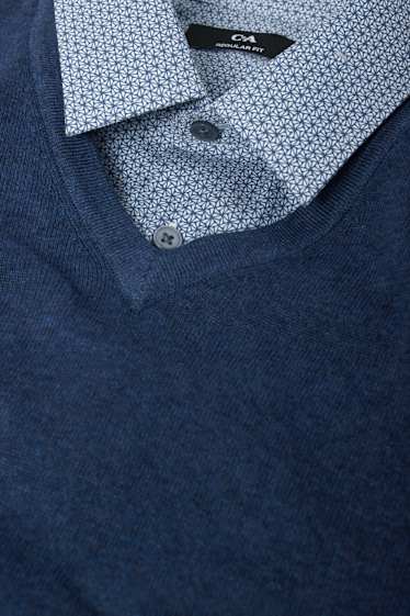 Herren - Feinstrick-Pullover und Hemd - Regular Fit - Kent - blau