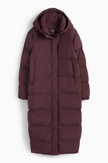 Women - Quilted coat with hood - bordeaux
