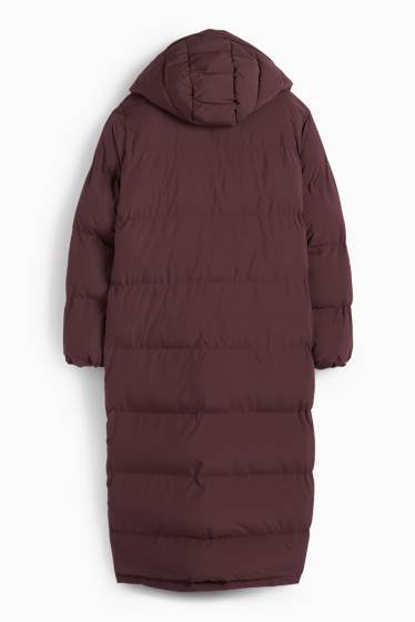 Women - Quilted coat with hood - bordeaux