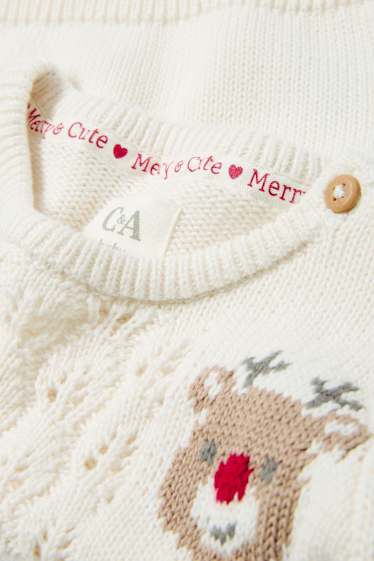 Baby Mädchen - Rudolf - Baby-Weihnachtspullover - Zopfmuster - cremefarben