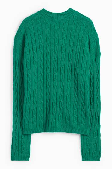 Damen - Pullover mit Kaschmir-Anteil - Woll-Mix - Zopfmuster - grün