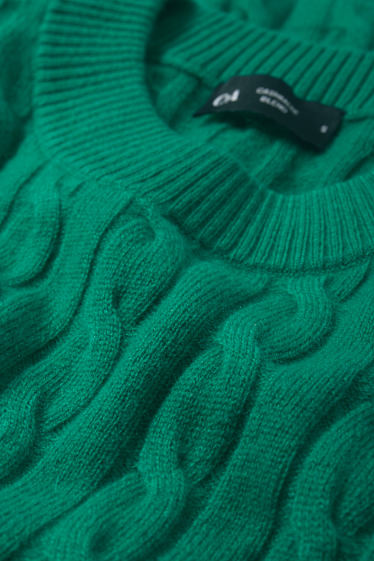 Damen - Pullover mit Kaschmir-Anteil - Woll-Mix - Zopfmuster - grün