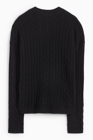 Damen - Pullover mit Kaschmir-Anteil - Woll-Mix - Zopfmuster - schwarz