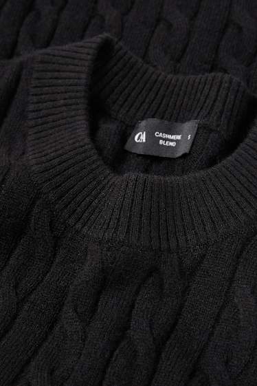 Damen - Pullover mit Kaschmir-Anteil - Woll-Mix - Zopfmuster - schwarz