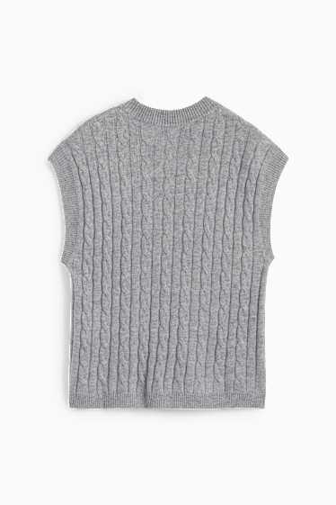 Damen - Pullunder mit Kaschmir-Anteil - Woll-Mix - Zopfmuster - grau