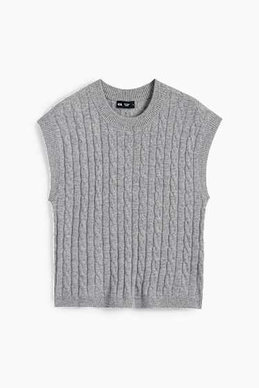 Damen - Pullunder mit Kaschmir-Anteil - Woll-Mix - Zopfmuster - grau