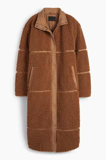 Femei - Palton de pluș - maro