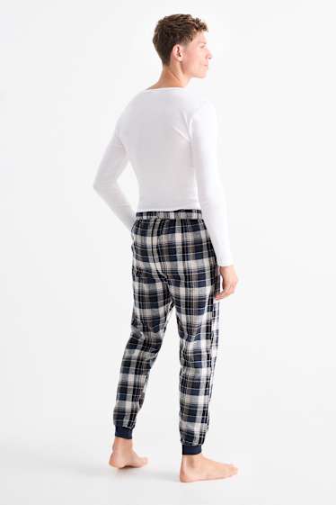 Bărbați - Pantaloni de pijama din flanel - în carouri - albastru închis