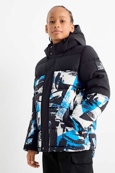 Bambini - Giacca da sci con cappuccio - impermeabile - fantasia - nero