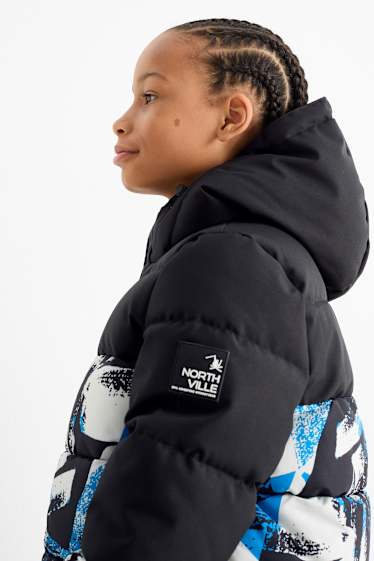 Bambini - Giacca da sci con cappuccio - impermeabile - fantasia - nero