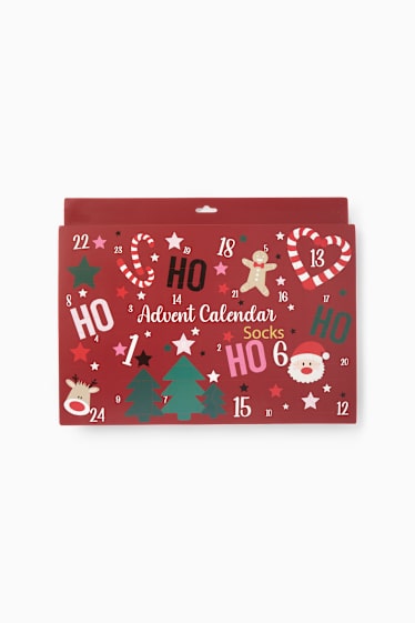Dames - Adventskalender met sokken - donkerrood