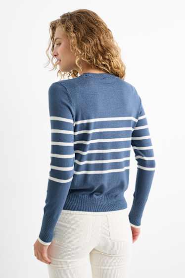 Donna - Maglione in filato lavorato a maglia fine - a righe - blu scuro