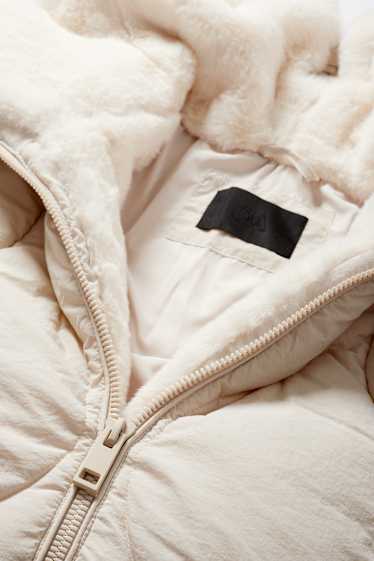 Femmes - Doudoune longue à capuche - beige clair