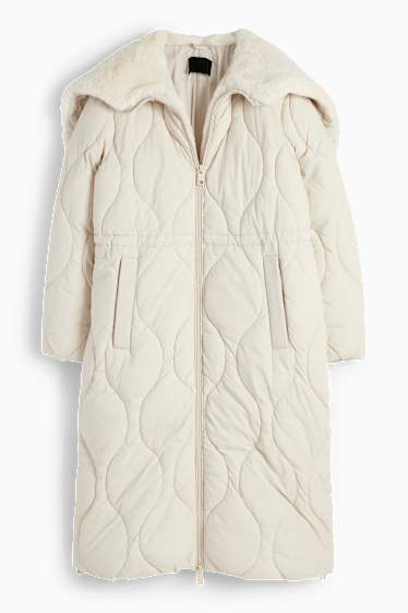 Femmes - Doudoune longue à capuche - beige clair