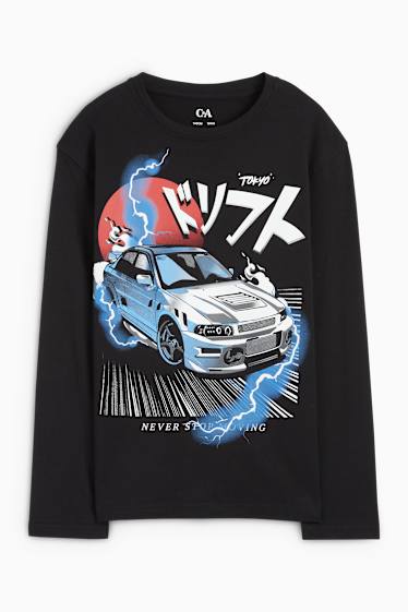 Kinder Jungen - Auto - Langarmshirt - schwarz