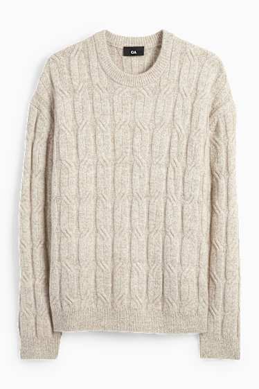 Herren - Pullover - Zopfmuster - hellbeige