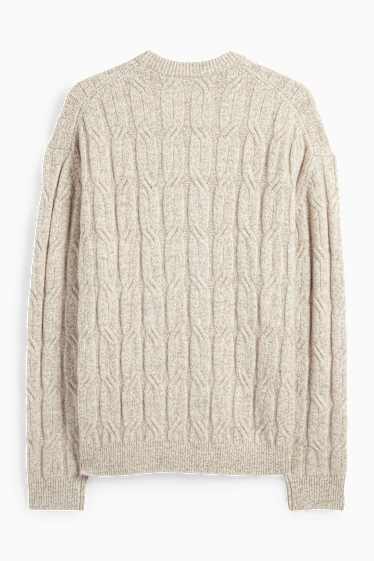 Herren - Pullover - Zopfmuster - hellbeige