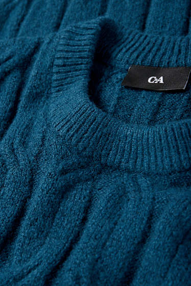 Hommes - Pullover - motif tressé - bleu foncé