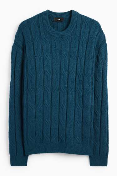 Hommes - Pullover - motif tressé - bleu foncé