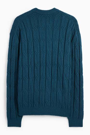 Hommes - Pullover - motif tressé - bleu foncé