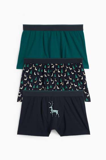 Hommes - Lot de 3 paires - boxers de Noël à motif - vert foncé