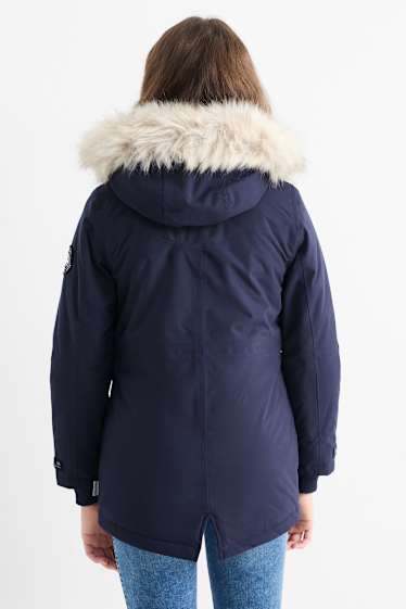 Bambine - Giacca con cappuccio ed ecopelliccia - impermeabile - blu scuro