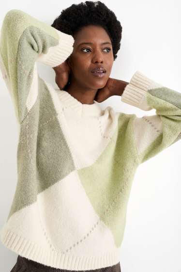 Femei - Pulover - cu model - verde mentă