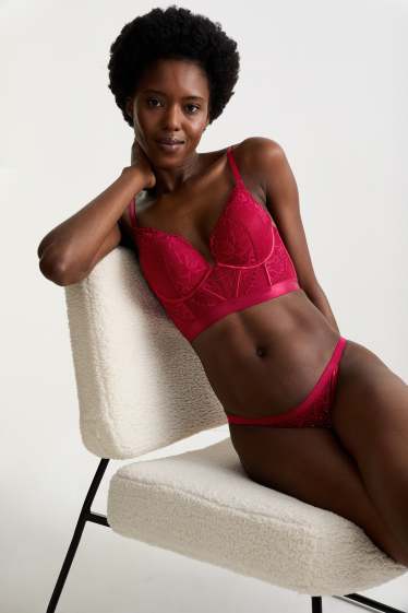 Femei - Bustieră din dantelă, cu armătură - vătuită - vișiniu