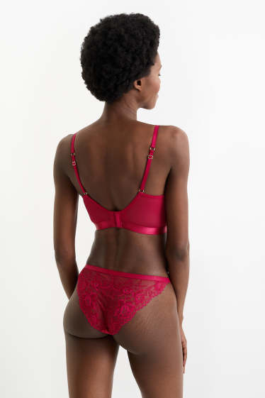 Femei - Bustieră din dantelă, cu armătură - vătuită - vișiniu