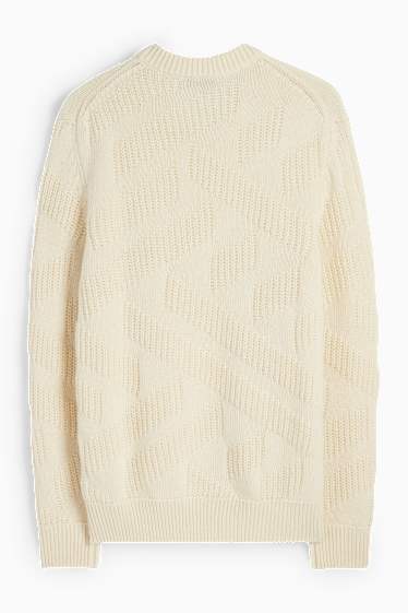 Pánské - Svetr - vlněná směs - ze strukturovaného materiálu - krémově bílá